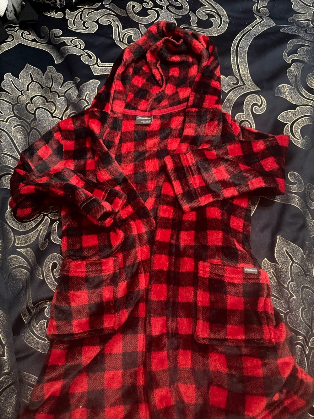 Eddie Bauer Red & Black Plaid Hooded Kids Robe